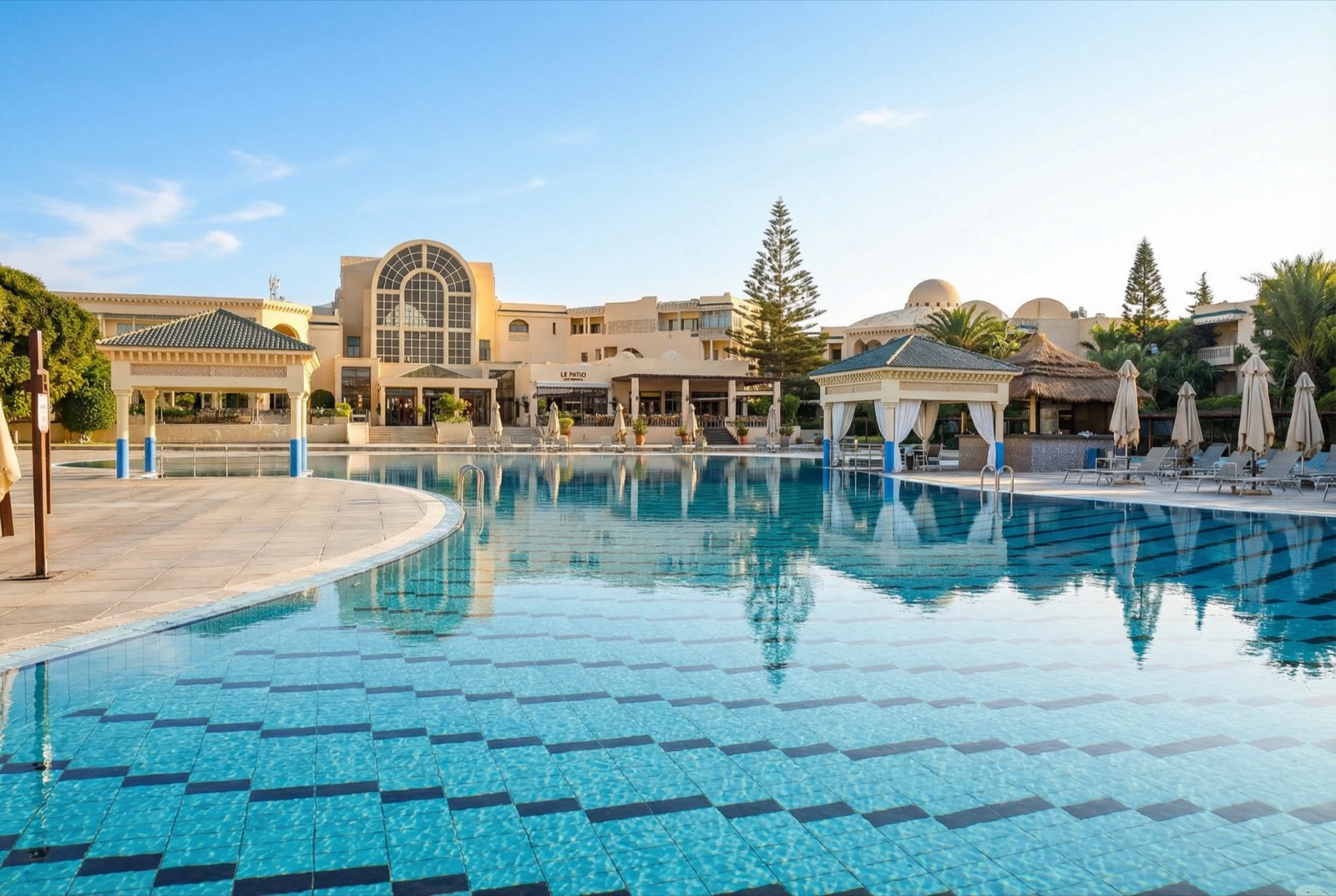The resort pool in the sun